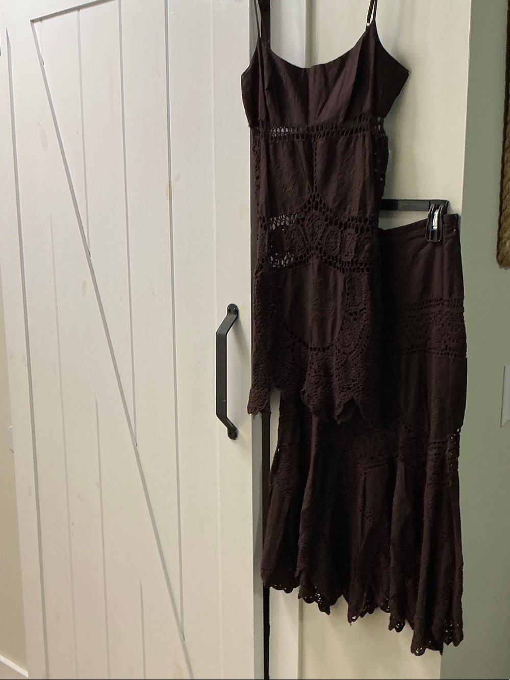 BCBGMaxAzria Brown Crochet Two-Piece Skirt Set